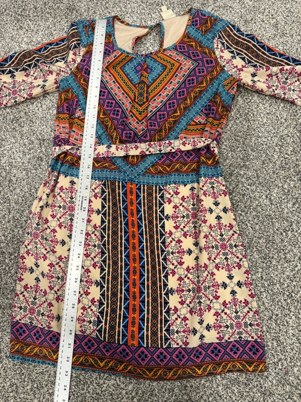 Pink Owl Multicolor Geometric Cropped Sleeve Boho Festival Mini Dress Size S - Picture 9 of 10